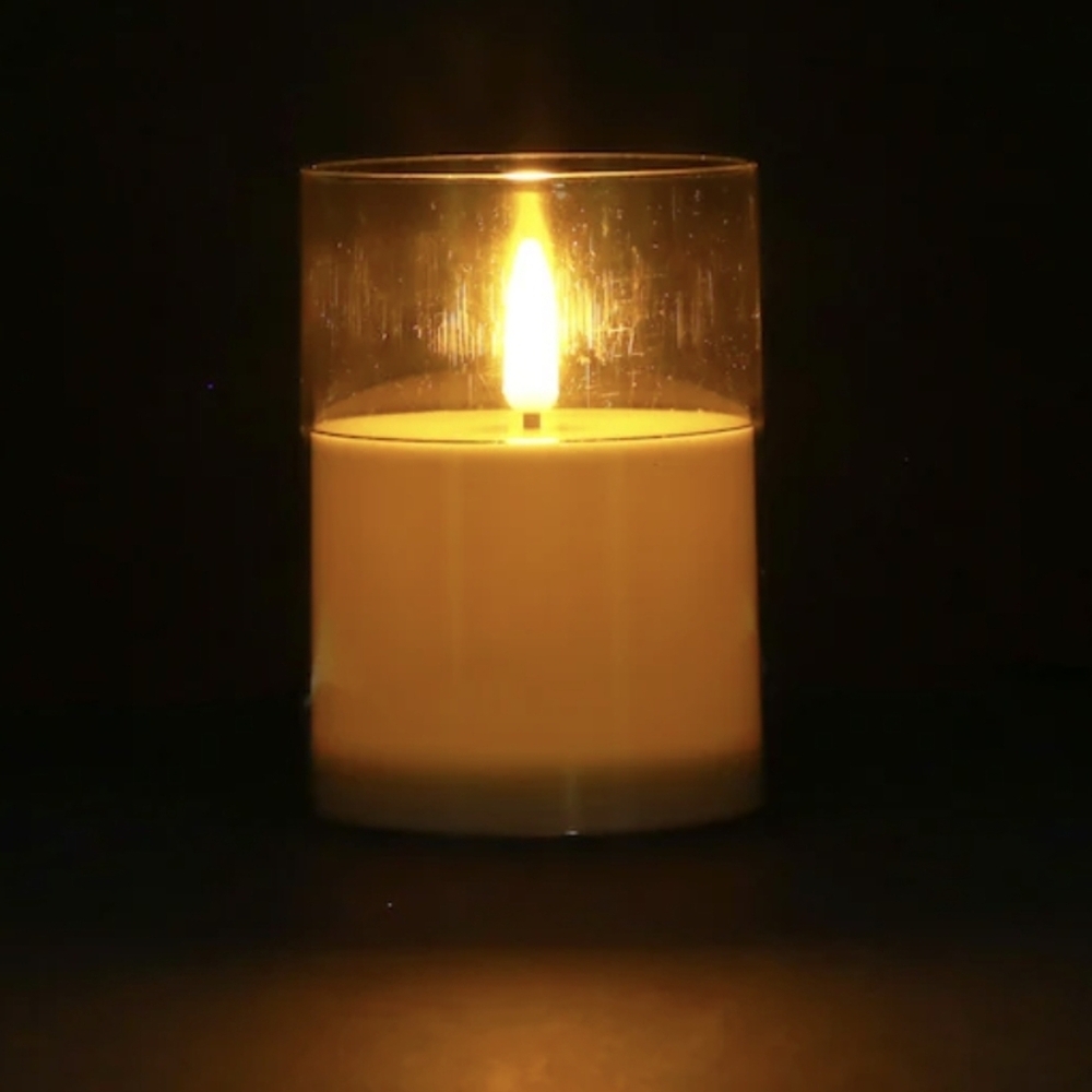 4 Amber Flameless LED Tube Plastic Pillar Candles